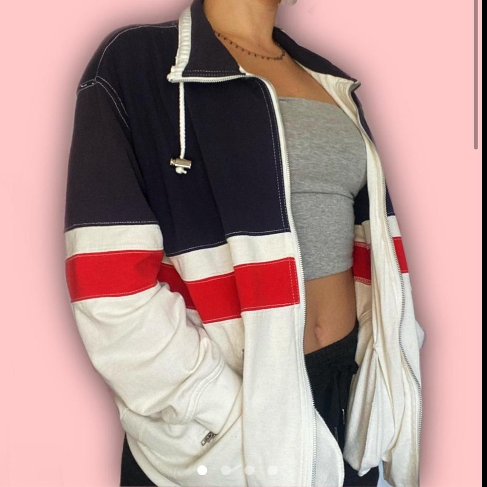 *Vintage* Red, off-white, & blue oversized zip up